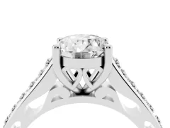 Oval Cut Diamond Prong Set Solitaire Engagement Ring Set in Silver with Pavé Band