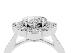 Heart Cut Diamond Cluster Halo Ring Set in White gold with Milgrain Bezel Accents and Plain Band