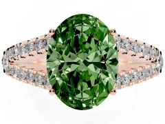 Fancy Green Oval Cut Diamond Split Shank Pavé Engagement Ring Set in Rose gold with Prong-Held Center Stone