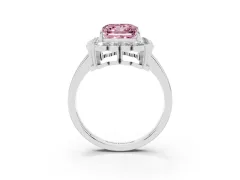 Fancy Pink Princess Cut Diamond Halo Cluster Engagement Ring Set in Platinum with Solitaire Band and Prong Setting