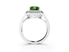 Fancy Green Princess Cut Diamond Halo Ring Set in White gold with Accent-Lined Split Shank and Prong Setting