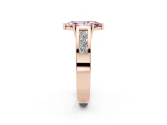 Fancy Pink Marquise Cut Diamond Solitaire Ring Set in Rose gold with Channel-Set Accent Stones and Prong Setting
