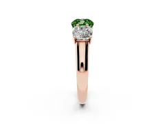 Fancy Green Cushion Cut Diamond Three-Stone Ring Set in Rose gold with Plain Polished Band
