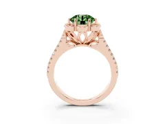 Fancy Green Round Cut Diamond Floral Halo Split Shank Engagement Ring Set in Rose gold with Pavé Shank
