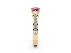 Fancy Pink Cushion Cut Diamond Channel Set Solitaire Engagement Ring Set in Yellow gold with Prong Setting