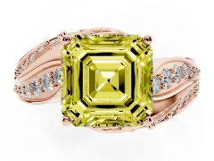 Fancy Yellow Asscher Cut Diamond Solitaire Ring Set in Rose gold with Layered Twist Pavé Band