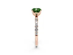 Fancy Green Cushion Cut Diamond Solitaire Engagement Ring Set in Rose gold with Round Pavé Band and Prong Setting