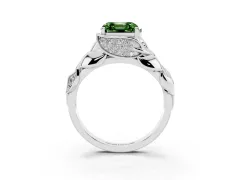 Fancy Green Asscher Cut Diamond Leaf-Inspired Engagement Ring Set in Silver with Round Accents