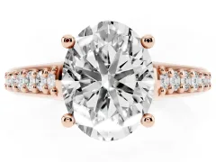 Oval Cut Diamond Prong Set Solitaire Engagement Ring Set in Rose gold with Pavé Band
