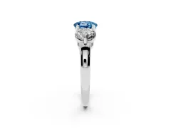 Fancy Blue Round Cut Diamond Three-Stone Ring Set in White gold with Prong Setting and Plain Band