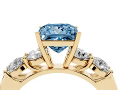 Fancy Blue Princess Cut Diamond Five-Stone Prong Set Ring Set in Yellow gold with Classic Band