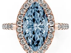 Fancy Blue Marquise Cut Diamond Pavé Halo Ring Set in Rose gold with Prong Setting
