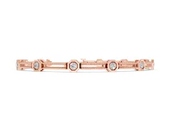 Round Diamond Hexagon Bezel Tennis Bracelet Set in Rose gold with Double Rope Band