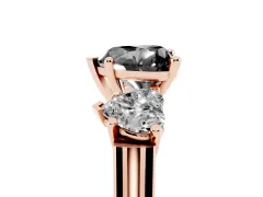 Fancy Black Heart Cut Diamond Three-Stone Trellis Ring Set in Rose gold with Comfort Fit Band