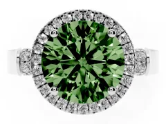 Fancy Green Round Cut Diamond Halo Ring Set in Platinum with Pavé-Lined Split Shank Band