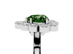 Fancy Green Heart Cut Diamond Cluster Halo Ring Set in White gold with Milgrain Bezel Accents and Plain Band