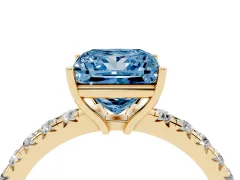 Fancy Blue Princess Cut Diamond Pavé Solitaire Engagement Ring Set in Yellow gold with Prong Setting