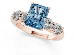 Fancy Blue Radiant Cut Diamond Five-Stone Prong Set Ring Set in Rose gold with Classic Band