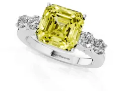 Fancy Yellow Asscher Cut Diamond Five-Stone Prong Set Band Ring Set in Silver with Polished Band