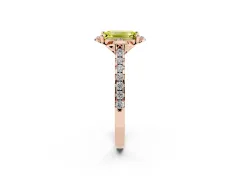 Fancy Yellow Emerald Cut Diamond Solitaire Ring Set in Rose gold with Pavé Band and Floral Prong Setting