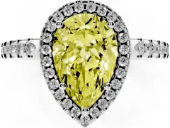 Fancy Yellow Pear Cut Diamond Halo Ring Set in Silver with Pavé Shoulders and Halo-Framed Center