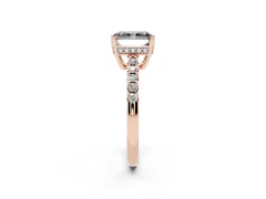 Fancy Black Radiant Cut Diamond Solitaire Engagement Ring Set in Rose gold with Pavé Band and Prong Setting