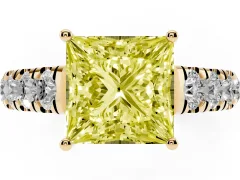 Fancy Yellow Princess Cut Diamond Solitaire Ring Set in Yellow gold with Cut-Down Micro Pavé Band and Prong Setting