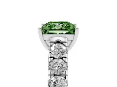 Fancy Green Princess Cut Diamond Solitaire Ring Set in Platinum with Cut-Down Micro Pavé Band and Prong Setting