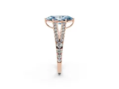 Fancy Blue Marquise Cut Diamond Split Shank Pavé Engagement Ring Set in Rose gold with Prong-Held Center Stone