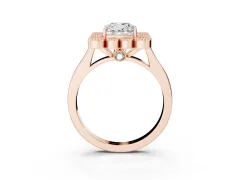 Cushion Cut Diamond Cluster Halo Ring Set in Rose gold with Milgrain Bezel Accents and Plain Band