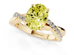 Fancy Yellow Oval Cut Diamond Twisted Pavé Band Ring Set in Yellow gold with Prong Setting