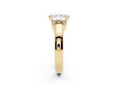 Radiant Cut Diamond Pavé Band Solitaire Ring Set in Yellow gold with Prong Setting