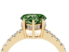 Fancy Green Heart Cut Diamond Solitaire Engagement Ring Set in Yellow gold with Pavé Band and Prong Setting