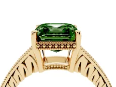 Fancy Green Asscher Cut Diamond Solitaire Pavé Milgrain Engagement Ring Set in Yellow gold with Prong Setting