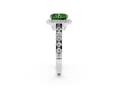 Fancy Green Radiant Cut Diamond Halo Engagement Ring Set in Silver with Pavé Band and Prong-Set Center