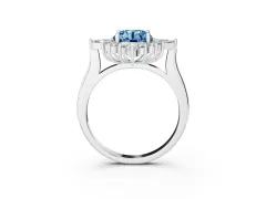 Fancy Blue Round Cut Diamond Cluster Halo Ring Set in Silver with Marquise and Round Accents