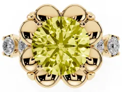 Fancy Yellow Round Cut Diamond Floral Halo Ring Set in Yellow gold with Shared Prong Band
