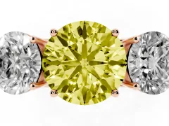 Fancy Yellow Round Cut Diamond Three-Stone Ring Set in Rose gold with Textured Band