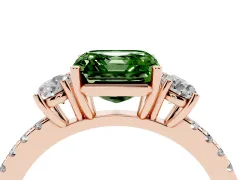 Fancy Green Asscher Cut Diamond Three-Stone Ring Set in Rose gold with Pavé Band and Graduated Sides