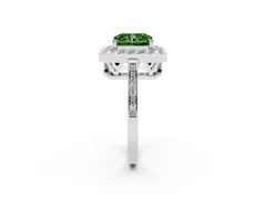 Fancy Green Radiant Cut Diamond Halo Ring Set in Platinum with Accent-Lined Split Shank and Prong Setting