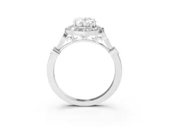 Oval Cut Diamond Halo Engagement Ring Set in White gold with Twisted Band and Prong Setting