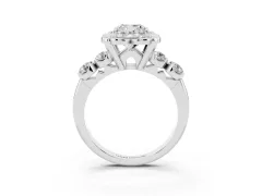 Cushion Cut Diamond Floral Halo Ring Set in Platinum with Shared Prong Band