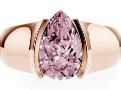 Fancy Pink Pear Cut Diamond Bezel Solitaire Ring Set in Rose gold with Wide Band