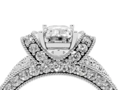Emerald Cut Diamond Milgrain Halo Pavé Engagement Ring Set in White gold with Prong Setting