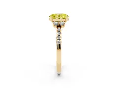 Fancy Yellow Oval Cut Diamond Three-Stone Pavé Ring Set in Yellow gold with Prong Setting