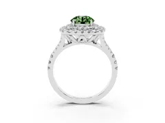 Fancy Green Round Cut Diamond Double Halo Ring Set in Platinum with Pavé Split Shank and Prong Setting