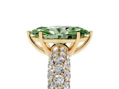 Fancy Green Marquise Cut Diamond Pavé Band Solitaire Ring Set in Yellow gold with Close-Set Accent Stones and Prong Setting