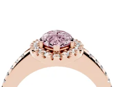Fancy Pink Marquise Cut Diamond Pavé Halo Ring Set in Rose gold with Prong Setting