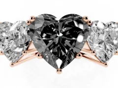 Fancy Black Heart Cut Diamond Three-Stone Ring Set in Rose gold with Textured Band