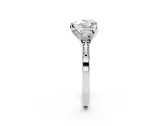 Heart Cut Diamond Three-Stone Ring Set in Platinum with Pavé Band and Smaller Side Stones